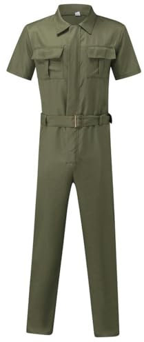 Tuta da lavoro da uomo Tuta casual Tuta con cintura-Verde militare-S