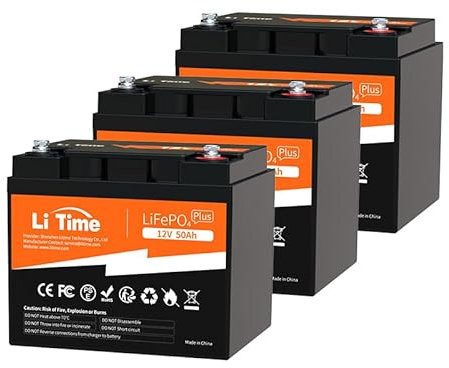 Litime 3Pcs 12V 50Ah Plus LiFePO4 Lithium Battery, Ideal Replacement for AGM Battery, 50A BMS, 4000+ Cycles, Output Power 640W, Perfect for Trolling Motor, RV, Boat, Camping, etc. (3 Packs)