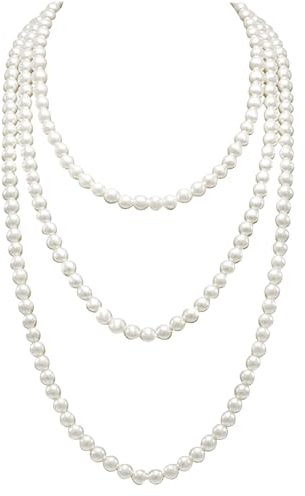 KARELLS Collana di perle del 1920,Collana di Perle Bianca 150 cm,Collana Pertle Lunga Donna,Collana Perle Lunga Anni 20,per festa,cosplay