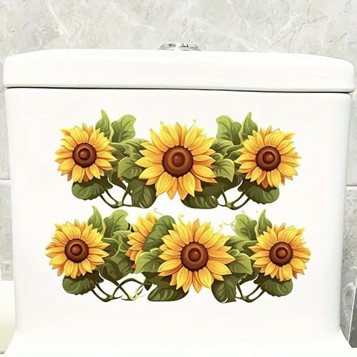 TOLOVIS Happy Sunflowers Toilet Cover Sticker Decals,Flower leaf bird Waterproof Toilet Lid Tank Seat Decals Cistern Self-Adhesive Bathroom Wall Sticker, TOLOVIS-001