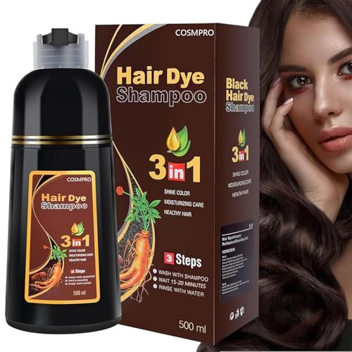 Haarfarbe färben Haarfärbeshampoo Hair Dye Shampoo Gegen Graue Haare 3 in 1 für graue Haare Abdeckung Haarfarbe für Männer und Frauen, pflanzliche Hair Color (Dunkelbraun)