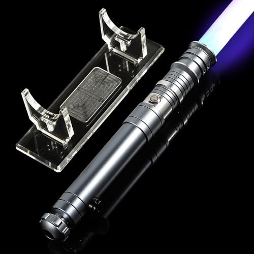AthlChamp Motion Control Heavy Duel Lichtschwert für Erwachsene, Lichtschwert mit stabilem Metallgriff & Dicker PC-Klinge & 16 Sound Fonts & 12 RGB Farben & Schwertständer - Grau