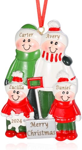 Personalisierte Weihnachtsbaum Anhänger mit Namen Weihnachtsanhänger aus Harzig Familie Christbaumschmuck mit Namen Geschenke für die Familie (# 3, 4 Namen)