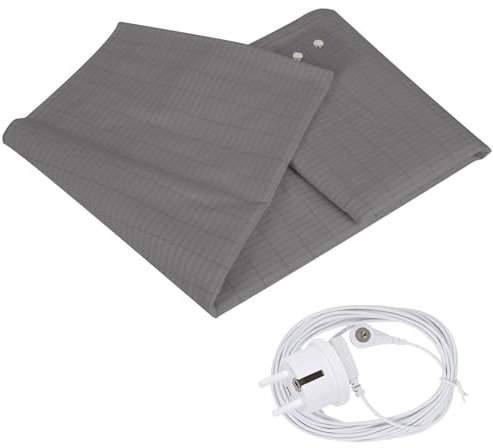 Erdungsmatte, Erdungsblech mit EU Erdungskabel, Erdungsbettlaken für besseren Schlaf, Strahlung reduzieren, Earthing Matte, Erdungsprodukt mit 5% Silberfaser (Grau, 68 x 132CM)