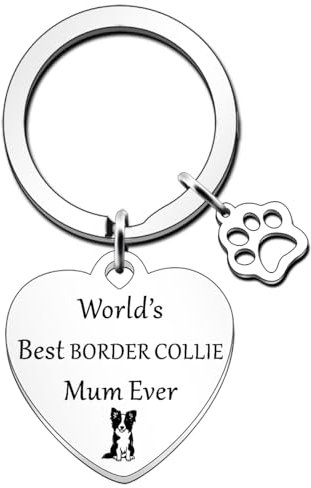 JETTOP Border Collie Schlüsselanhänger mit Aufschrift World's Best Mum, lustiges Geschenk für Geburtstag, Weihnachten, Border Collie, silber, One size
