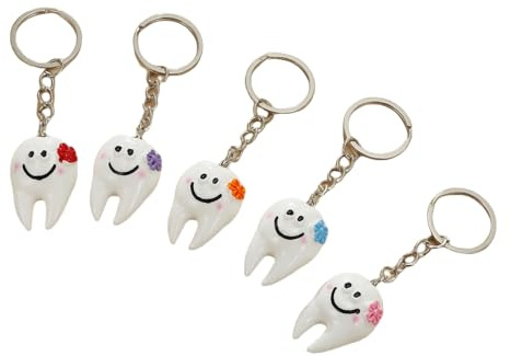 Damaiyyy Schlüsselanhänger,Süße Zähne Keychain 5pcs Schlüsselanhänger Ring Mode Personality Keyring für Freundin Bag Charm/Weihnachten/Valentinstag/Geburtstagsgeschenk