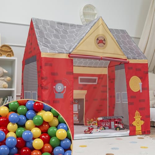 Selonis Spielhaus Spielzelt Feuerwehrhaus Mit 100 Bälle Faltbares Für Kinder Realistisches Design Langlebige Und Sichere Leicht Zu Montieren Drinnen Und Draußen