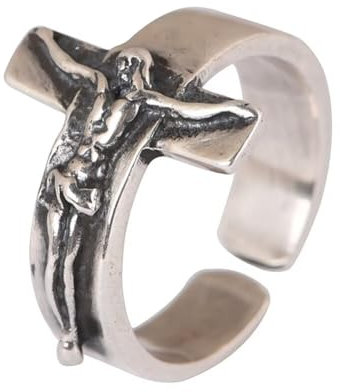 925 Silberring, 925 Sterling Silber Jesus Kreuz Ringe, Christlich Katholischer Religiöser Ring, Verstellbarer offener Ring