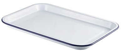 Confezione da 6 vassoi smaltati bianchi con bordo blu, 38,2 x 26,4 x 2,2 cm