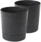 Tymar Vaso da fiori con sottovaso, confezione da 2, vaso decorativo in plastica, moderno, rotondo, per interni (diametro 35 cm, confezione da 2) in calcestruzzo nero