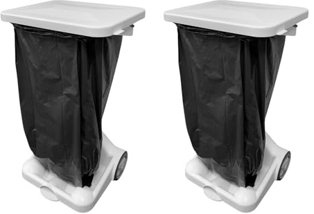 Chabrias Ltd Mobile White 2 Pack Free Standing Foot Pedal Bin Waste Bag Garbage Holder Medical School Waste Bin Hand Free