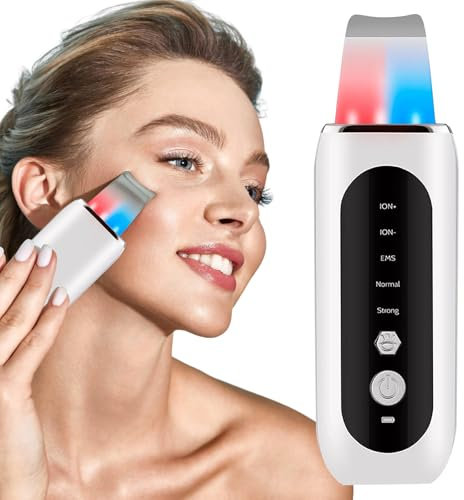 Skin Scrubber Ultraschall,Porenreiniger Gesicht mit 5 Modi und Rotlicht Blaulicht,Mitesserentferner Ultraschallgerät für Gesichtsreinigung Gerät,Ionen Gesichtspflege Face Spatula mit LED-Anzeige