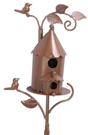 flexman Metal Birdhouse, Iron Outdoor Decoration Garden Watering Birdhouse Garden Stake Wild Bird House Feeder with Stake for Patio, Garden Backyard Yard