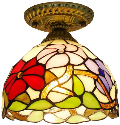 Chao Zan Tiffany-Stil Deckenleuchte, floralem-Design Buntglas,Viktorianischer Stil, E27 Fassung, für Schlafzimmer, Esszimmer, Eingangsbereich, Wohnzimmer und Küche (Abbildung: C)