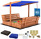 KOTARBAU® Sandkasten mit Abdeckung 140 x 140 cm Großer Braun Holzsandkasten mit Blau Dach Sandkasten mit Deckel Sandkasten mit Dach Gartenspielzeug Kinder imprägniert verschließbar mit Bänken