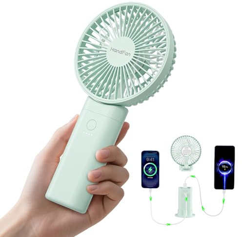 HandFan Ventilador de mano mejorado de 10,000 mAh silencioso - Ventiladores de mano grandes de 4.5 pulgadas recargables, ventilador portátil plegable de 180° [30 horas de funcionamiento] con cordón