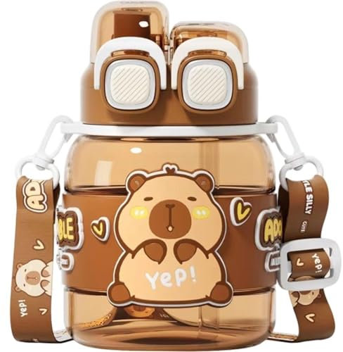 HiyyFloy Taza De Agua De Bebida Doble Capybara, Botellas De Agua Kapibara De Verano con Dibujos Animados De Capybara Portátiles De 760ml, con Pajita