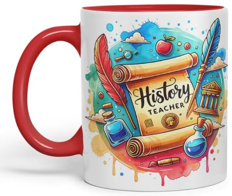 Vixar History Teacher Mug Thank You, End of School Gift Ceramic Coloured Mug Cup for Tea Coffee Hot Brew 330ml 11Oz Gift (Red)