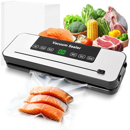 SUPRBIRD Machine Sous Vide Alimentaire 6 en 1 Professionnelle - Appareil de Mise Sous Vide Automatique avec Couteau Intégré, 50 Sacs Inclus pour Conservation Aliments Secs/Humides