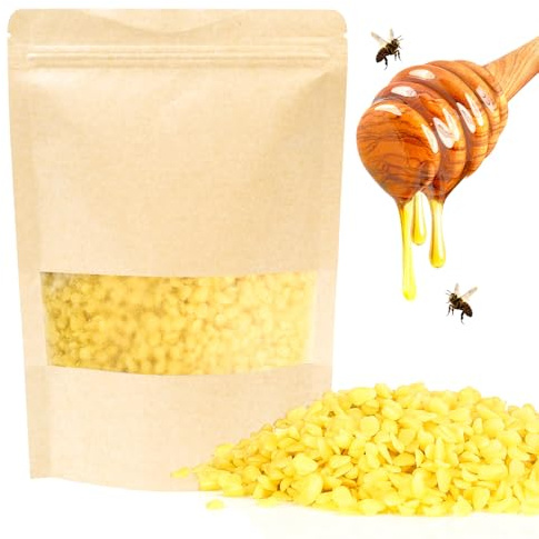 RUCUDIM Pastilles de cire d'abeille, granulés de cire d'abeille 100 % pure, 500 g, parfaits pour les produits cosmétiques, crèmes, chiffons de cire d'abeille, savon, polissage du bois et fabrication