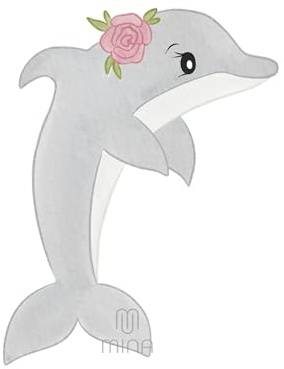 Bügelbild Delfin mit Blume Aufbügler für Textilien für Kinder Meerestier Boho maritim Kindermotive Bügelpatch mit Anleitung Motive für Schultüten, Kissen, Tshirts DTF Bügelmotive (Klein (10x7.5 cm))
