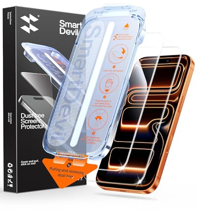 SMARTDEVIL 2 Pack Optical Clear for iPhone 17 Pro Max Screen Protector | HD Clarity, 9H Tempered Glass, Bubble-Free Easy Install, Anti-Shatter, Face ID & Case Compatible, with OnePress Box