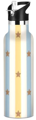 Pastel Retro Simple Stripe Yellow Leak Proof & BPA Free Gym Water Bottle with Straw Double-Wall Vacuum Insulation for Sport Gym Outdoor Travel School