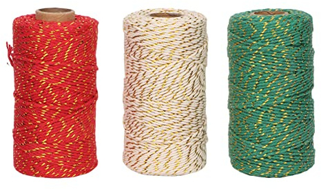 Sunicon 3 Roll Christmas Twine,Cuttable Lightweight Gift Twine String for Gift Wrapping Arts Crafts