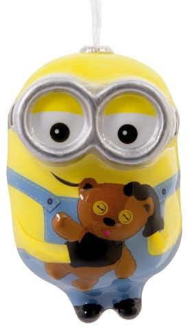 Hallmark Bob the Minion & Bear Hanging Ornament, Keepsake, Yellow | Decoupage Craftsmanship, Ideal for Christmas or Birthday, H8.9cm W5.5cm D6cm, 1 Collectible