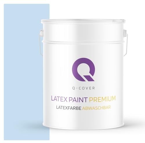 Q-COVER Latexfarbe Abwaschbar 10L (ca.70m2) Hellblau Farbton Innenfarbe Wandfarbe Deckenfarbe Klasse 2 Mattfarbe Für Allergiker Scheuerfest Geruchlos Frei Von Voc