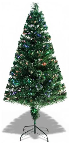 Trimming Shop 4ft/1.2m Fibre Optic Artificial Christmas Tree, Green PVC | Pre-Lit Colour-Changing Multicolour Lights For Tabletop, Home, Office, Party, Holiday And Indoor Festive Decoration