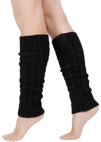 BOGCLEE 1 Pairs Women's Knit Leg Warmers, Leg Warmers Ladies, Chunky Cable Knee High Boot Cuffs, Boot Cuffs Warm Knee Warmers for Winter and Autumn Fashion, Black
