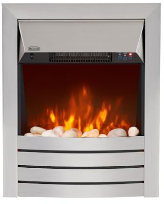 ECOSO Aura Brushed Metal Inset Electric Fire with Built In Fan Heater - 592 x 482mm