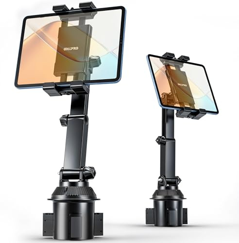OHLPRO Car Cup Holder Tablet Mount for Truck & SUV, Heavy Duty iPad Holder for Car with Thick Case Friendly Deep Claws, 2.6-3.9 Expandable Base & Adjustable Extension Arm, Fits 5-17 Devices, Black
