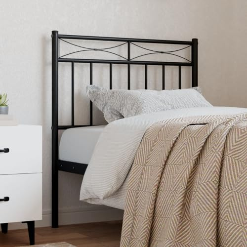 LoogCape Black Metal Headboard for 75 cm Bed Frame, Powder-Coated Steel Construction, Sturdy Support for Reading & TV Watching, Easy Assembly