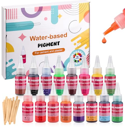 Pigmenti Colorati per Polvere da colata, pigmento a Base d'Acqua, 16 Colori Coloranti per Polvere di Gesso per Vernice per Cemento, Gesso, Vernice per Cemento, progetti di modellismo, 20ml ciascuno