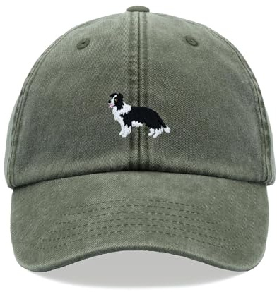 Border Collie Baseballkappe für Hunde, Vintage, gewaschen, Unisex, niedriges Profil, verstellbar