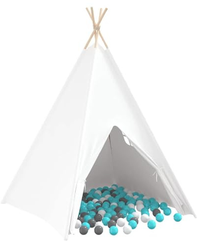 HOMELEN Kids Teepee Tent + Play Tent + Durable White Fabric Outdoor Indoor Playhouse + 120x120x150cm Children's Wigwam with Wood Frame for Bedroom Garden Parties Storytelling Reading Nook