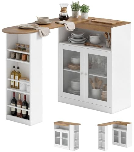 HOMCOM Mesa de Bar Extensible y Giratoria 90° 150x80x105,5cm Blanco Natural