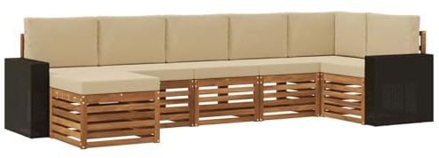 vidaXL Ecksofa Set mit Kissen 7 pcs Natur und Beige Massivholz Akazie, Entdecke Moderne Garten-Sofa Designs, gemütliche Möbel für Terrasse, Lounge für Patio-Komfort