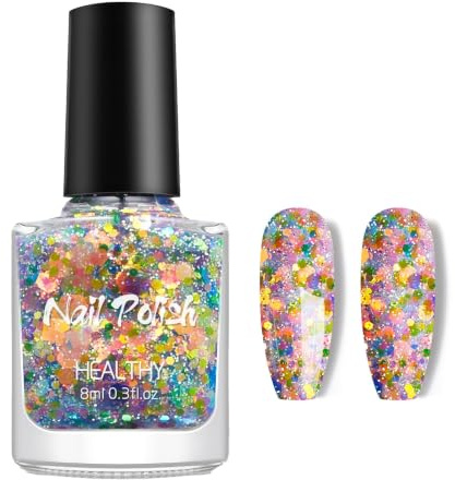 Glitzernder Nagellack Abziehbar 8ml, Multicolor Effekt mit Glitzerpartikeln | Bunter Glitzer-Look mit Peel-Off Anwendung, schnell trocknend, geruchsarm & einfach zu entfernen – für kreative DIY Nägel