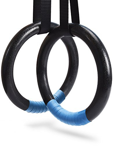 PACEARTH Gymnastic Rings Black 1100lbs Capacity with 14.76ft Adjustable Buckle Straps Pull Up Exercise Rings Non-Slip Rings for Home Gym Full Body Workout