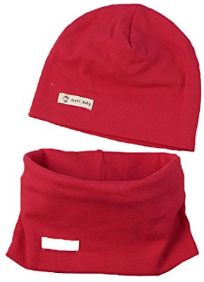 PAADIYA Baby Strickmütze+ Loop Schal Set Baumwollmütze Weich Kinder Mode Beanie Mütze Nackenwärmer Halsbänder Halstuch Herbst Winter
