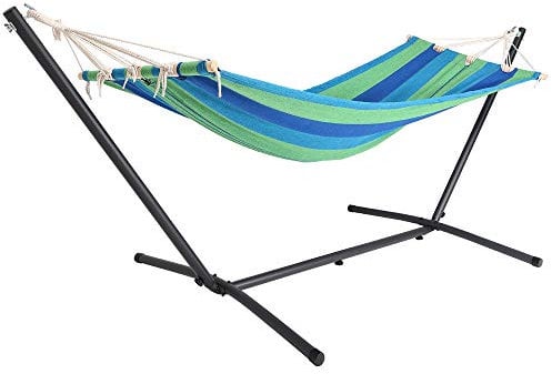 DETEX® Hängematte mit Gestell Strapazierfähig Robust transportabel Outdoor Stabhängematte Reisehängematte Campinghängematte Garten Balkon Grün