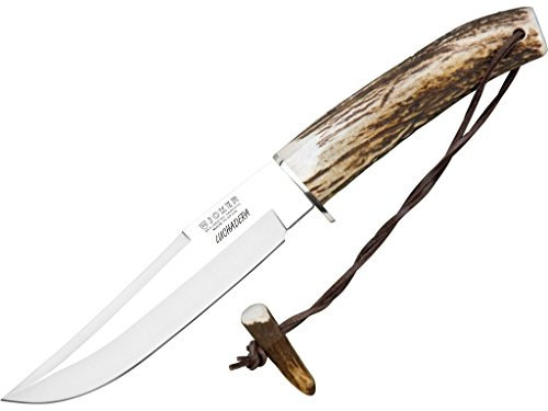 Joker Jagdmesser Luchadera CC73, Hirschhorngriff, 16 cm Klinge, Gürtelmesser mit brauner Lederscheide, Werkzeug zum Angeln, Jagen, Camping und Wandern
