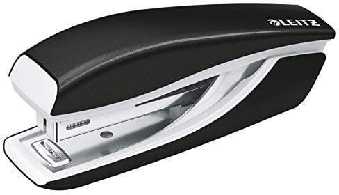 Leitz Mini-Heftgerät, 10 Blatt Tacker mit 1000 Heftklammern, Hefter aus Metall mit Kunststoffelementen, WOW Serie, Schwarz, 55281095