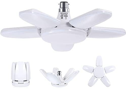HZSANUE B22 Bayonet LED Garage Light 80W, 6500K Daylight White 9000Lm Deformable Workshop Lamp with 5 Adjustable Panels, LED Ceiling Lighting, for Garages, Basement, Warehouse, Attic, Gym(Pack of 1)