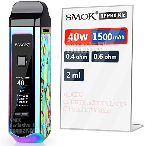 Official SMOK RPM40 1500mAh 40W E Cigarettes Starter Kit with Pod of EU 2ml Edition, Mesh 0.4phm, Real Pod Mod, Built-in IQ-R Chip Making Firing Time Down to 0.001S - No Nicotine (Prism Rainbow)