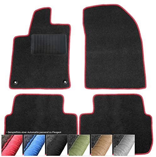 moto-MOLTICO Fußmatten Auto - Velours Autoteppiche passend für Peugeot 308 I (2007-2012) - 4-teiliges Set - Schwarze Automatten mit Roten Ziernähten