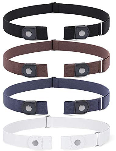 JasGood 4 Stück Gürtel ohne Schnalle Gürtel Elastischer Unsichtbare Dehnbarer Gurtel für Damen & Herren,D-schwarz/Kaffee/Blau/Weiß, für Taillengröße 85cm-130cm(34''-50 '')